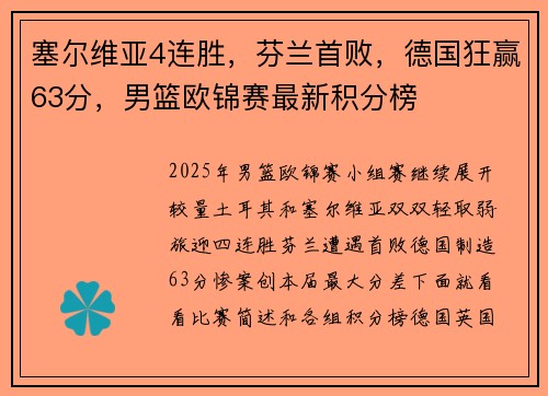 塞尔维亚4连胜，芬兰首败，德国狂赢63分，男篮欧锦赛最新积分榜